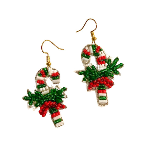 Beaded Holiday Earrings (Candy cane)