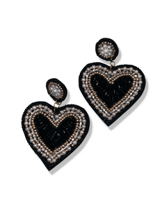 Carrie Heart Beaded Earrings (Black)