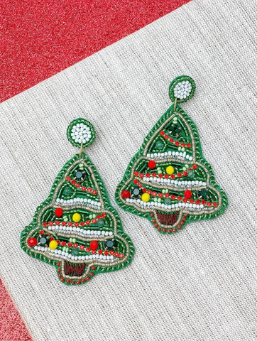 Beaded Holiday Earrings (Tree)